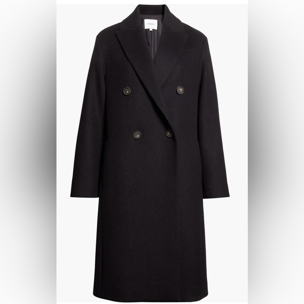 Vince Recycled Wool Blend Double Breasted Black Coat size Small